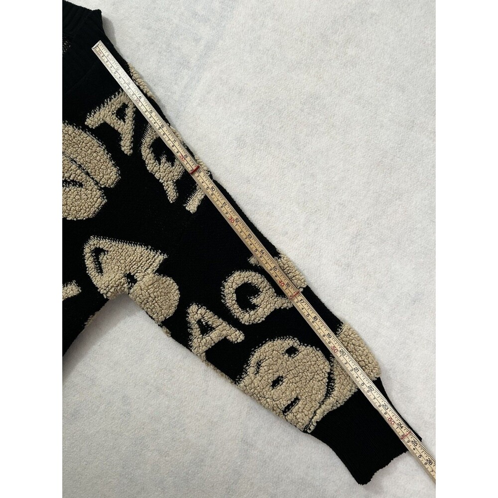 AQY Bear Sweater Cardigan Womens L XL Black Long Sleeve Chunky Harajuku Y2K - Picture 7 of 9